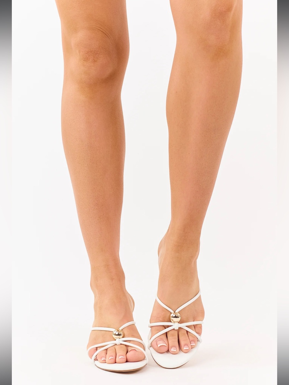 Berness white faux leather strappy stiletto kitten heels
